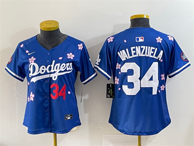 Women's Los Angeles Dodgers #34 Fernando Valenzuela Royal 2025 Tokyo Series Limited Stitched Baseball Jersey(Run Small) Women's Los Angeles Dodgers #34 Fernando Valenzuela Royal 2025 Tokyo Series Limited Stitched Baseball Jersey(Run Small)